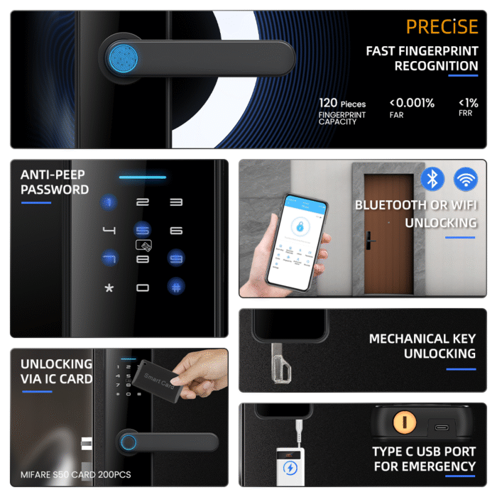 Security Digit Electric Electronic Handle Digital Tuya Ttlock Cerraduras Inteligentes Con Wifi Keys Fingerprint Door Smart Locks - Image 2